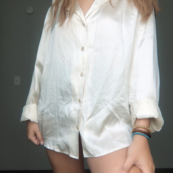 Pearl white Satin Button Down - Picture 4 of 6